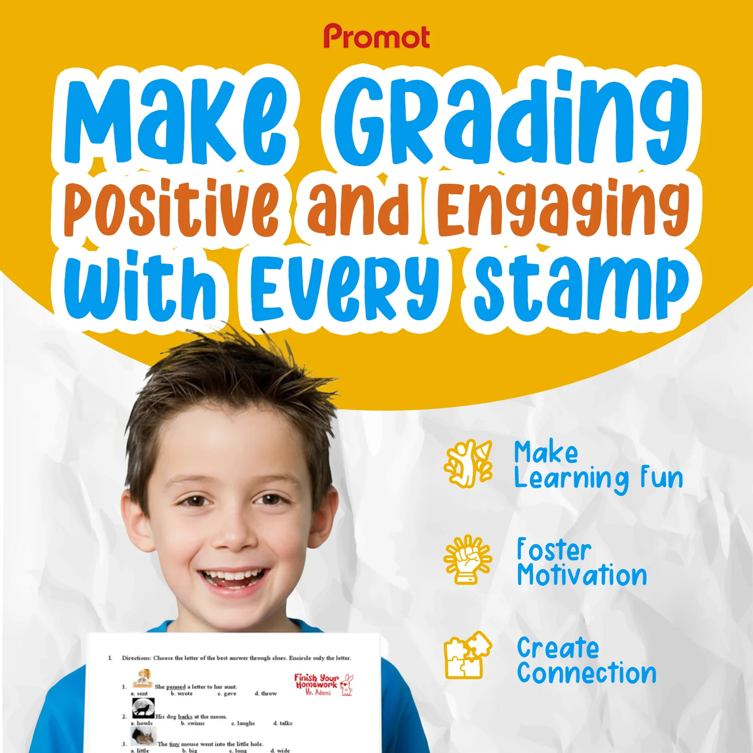 Teacher Custom Rubber Stamp "Finish Your Homework" - Medium helps teachers remind students to complete assignments